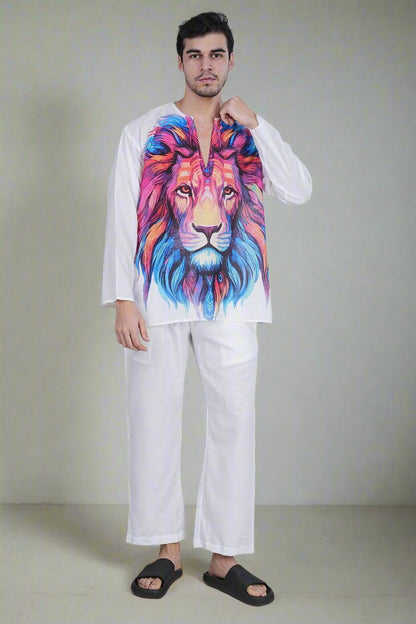 Regal Roar Lion Print Kurta - Nirmal Online