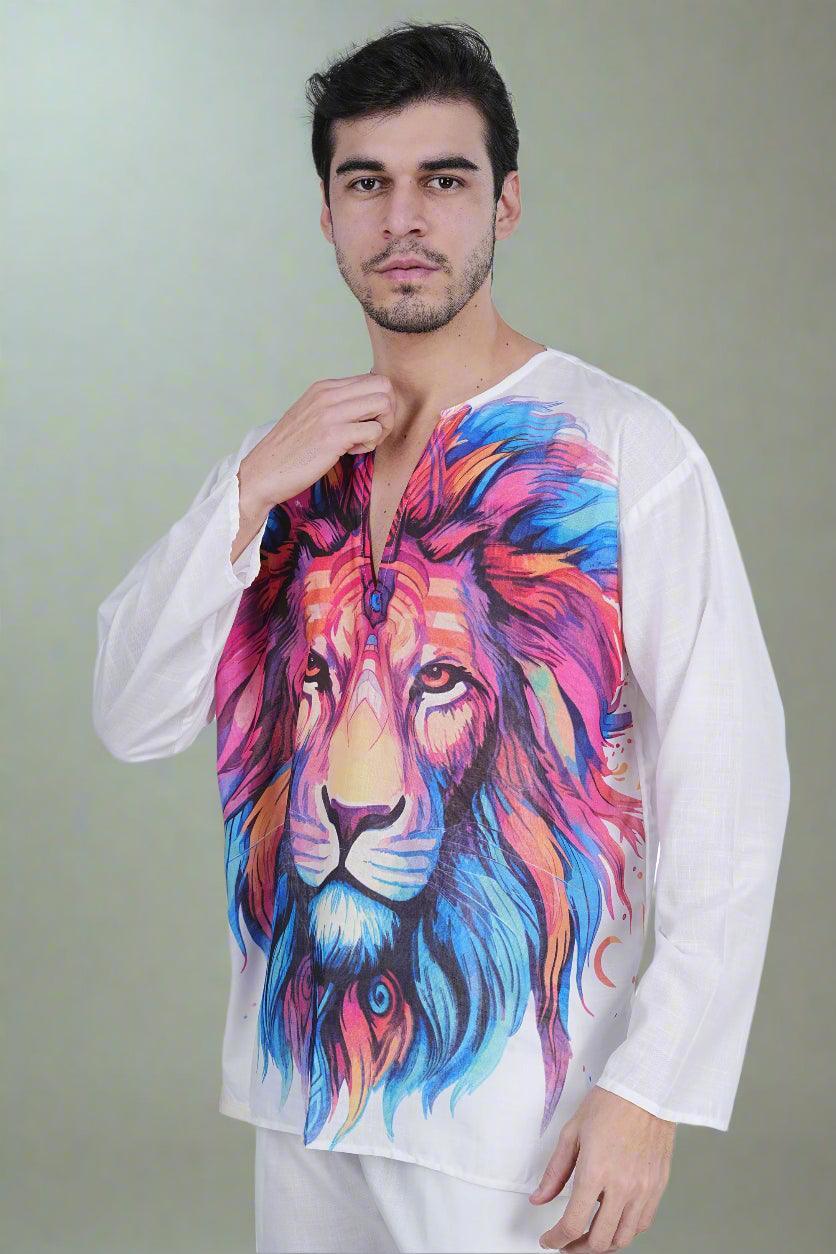 Regal Roar Lion Print Kurta - Nirmal Online