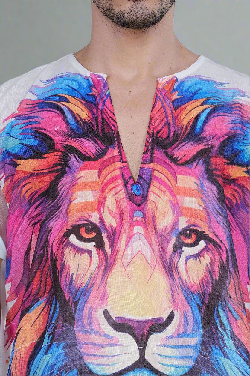 Regal Roar Lion Print Kurta - Nirmal Online