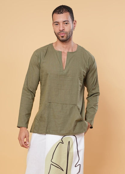Olive Green Cotton Kurta