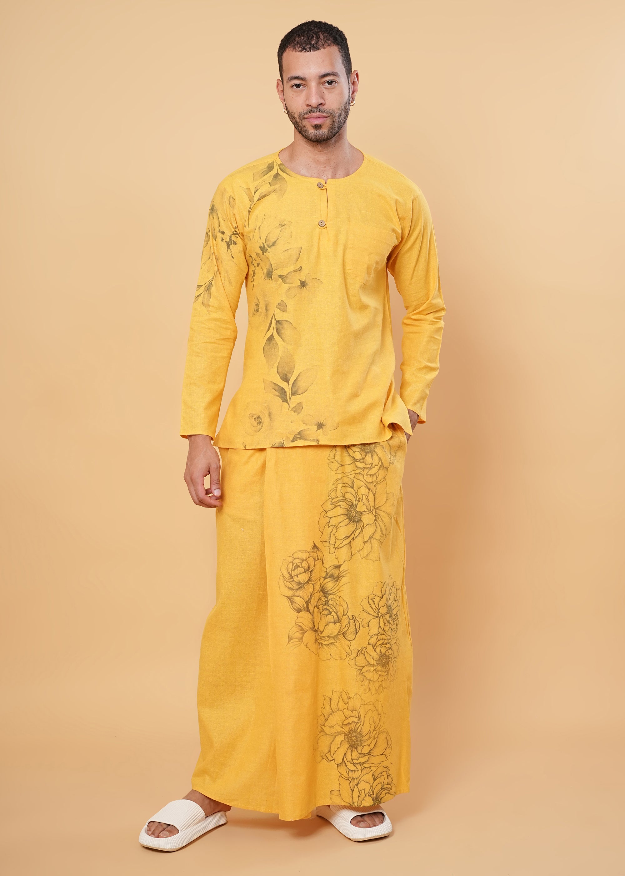 Mustard Floral Printed Kurta