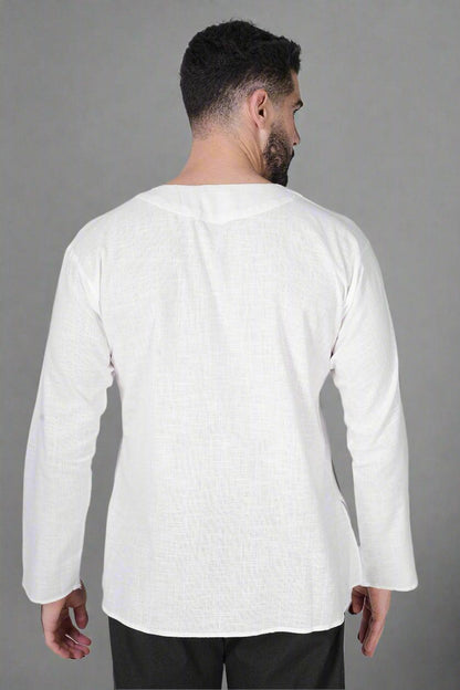 White self button Kurta - Nirmal Online