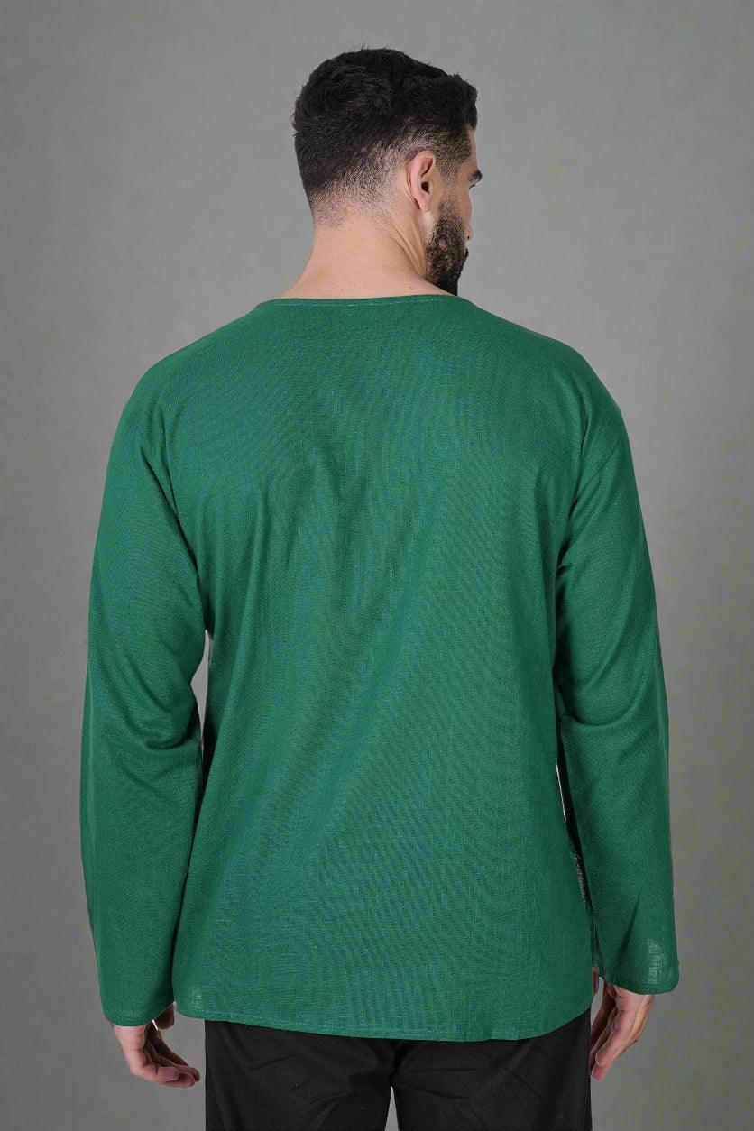 V-Neck Buttoned Green Kurta - Nirmal Online