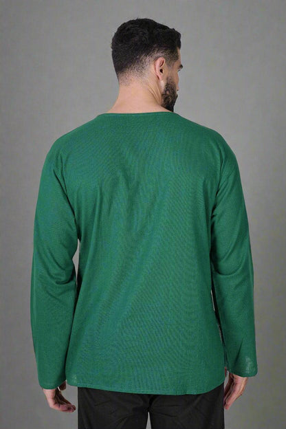 V-Neck Buttoned Green Kurta - Nirmal Online