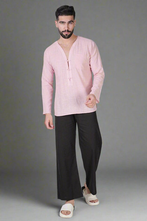 Blush Serenity Slub Kurta - Nirmal Online