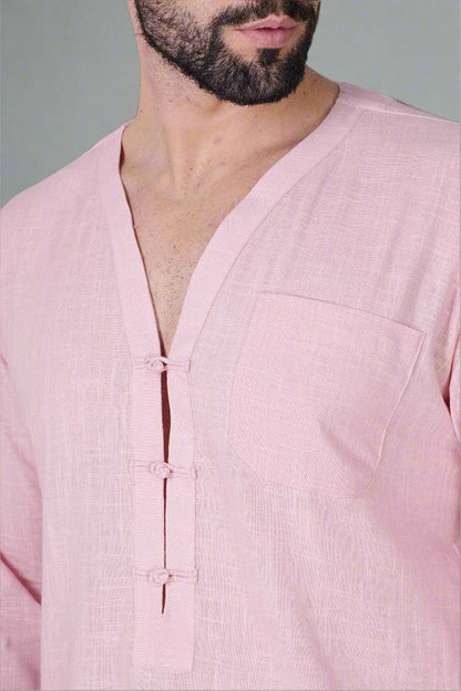 Blush Serenity Slub Kurta - Nirmal Online