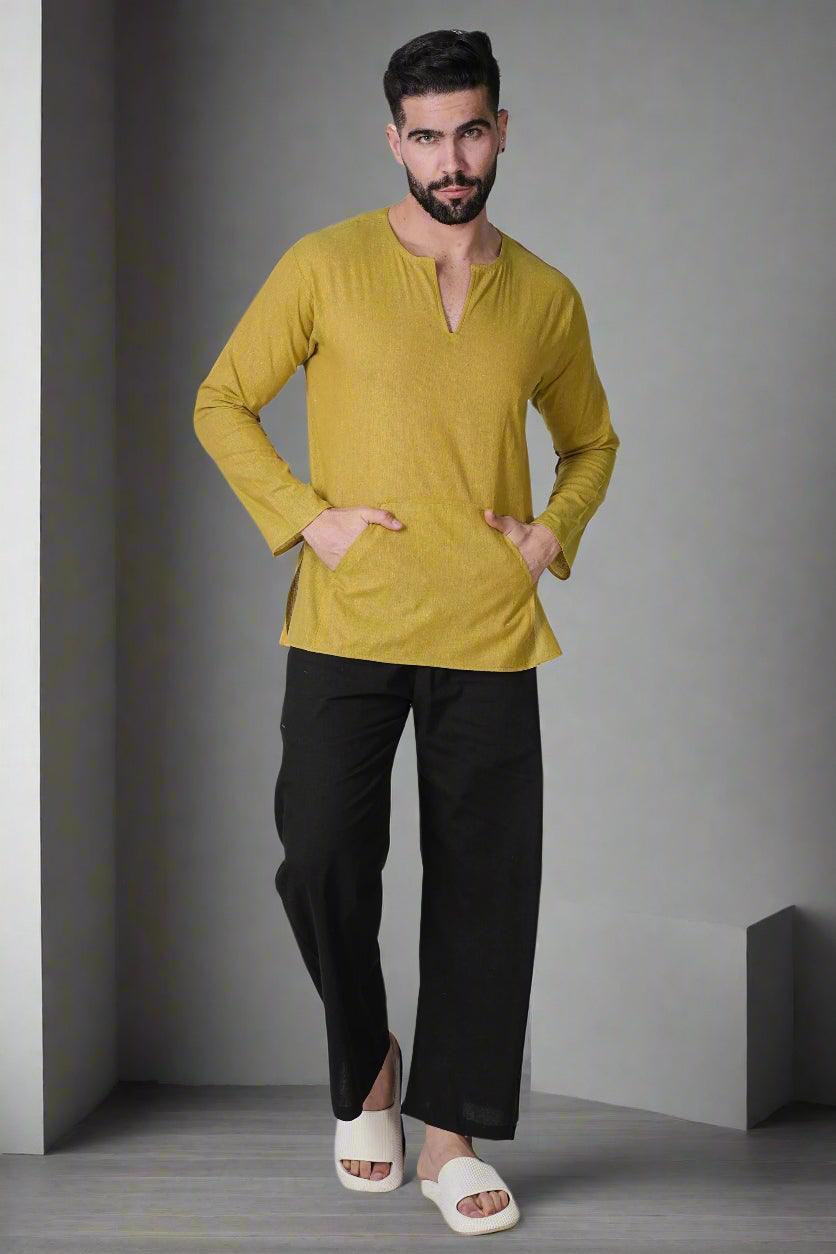 Mustard Aura Pocket Kurta - Nirmal Online