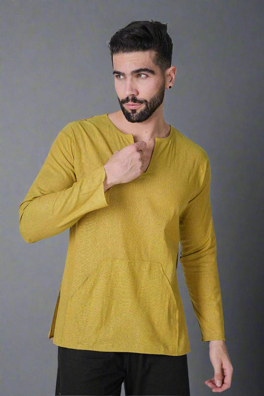 Mustard Aura Pocket Kurta - Nirmal Online