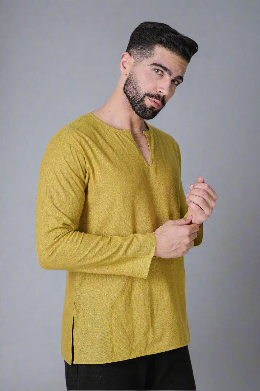 Mustard Aura Pocket Kurta - Nirmal Online