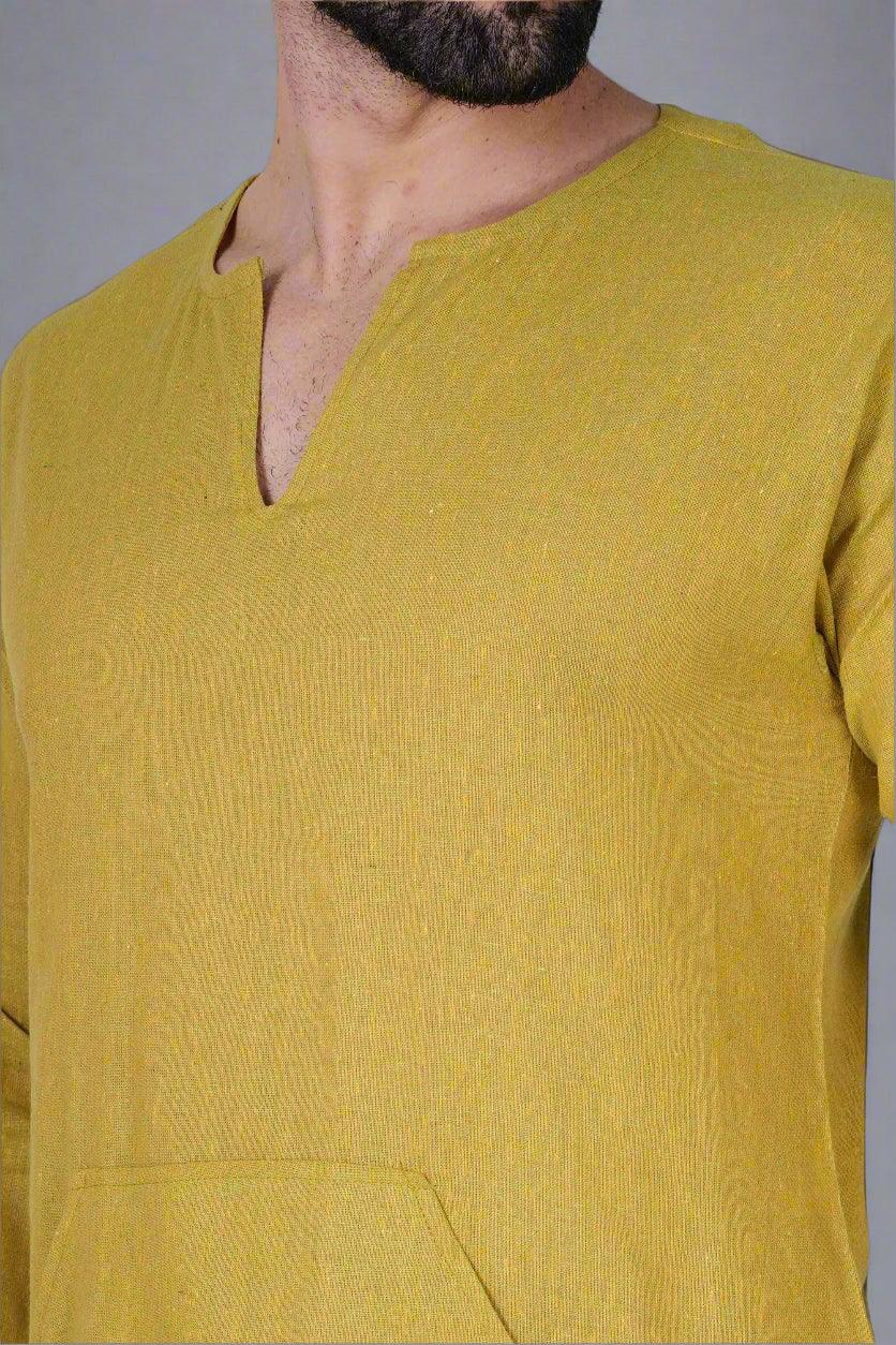 Mustard Aura Pocket Kurta - Nirmal Online