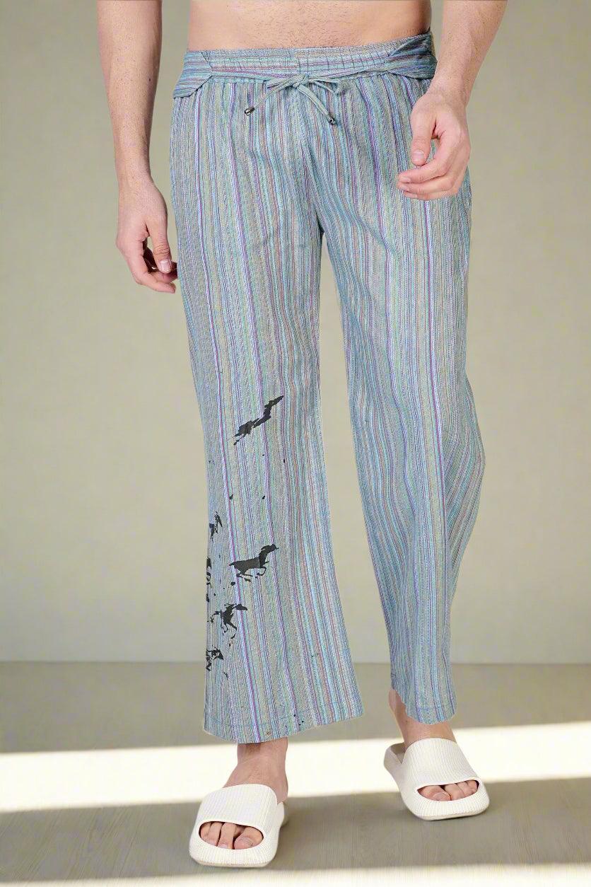 Breezy Stripe Horse Print Lounge Pants - Nirmal Online
