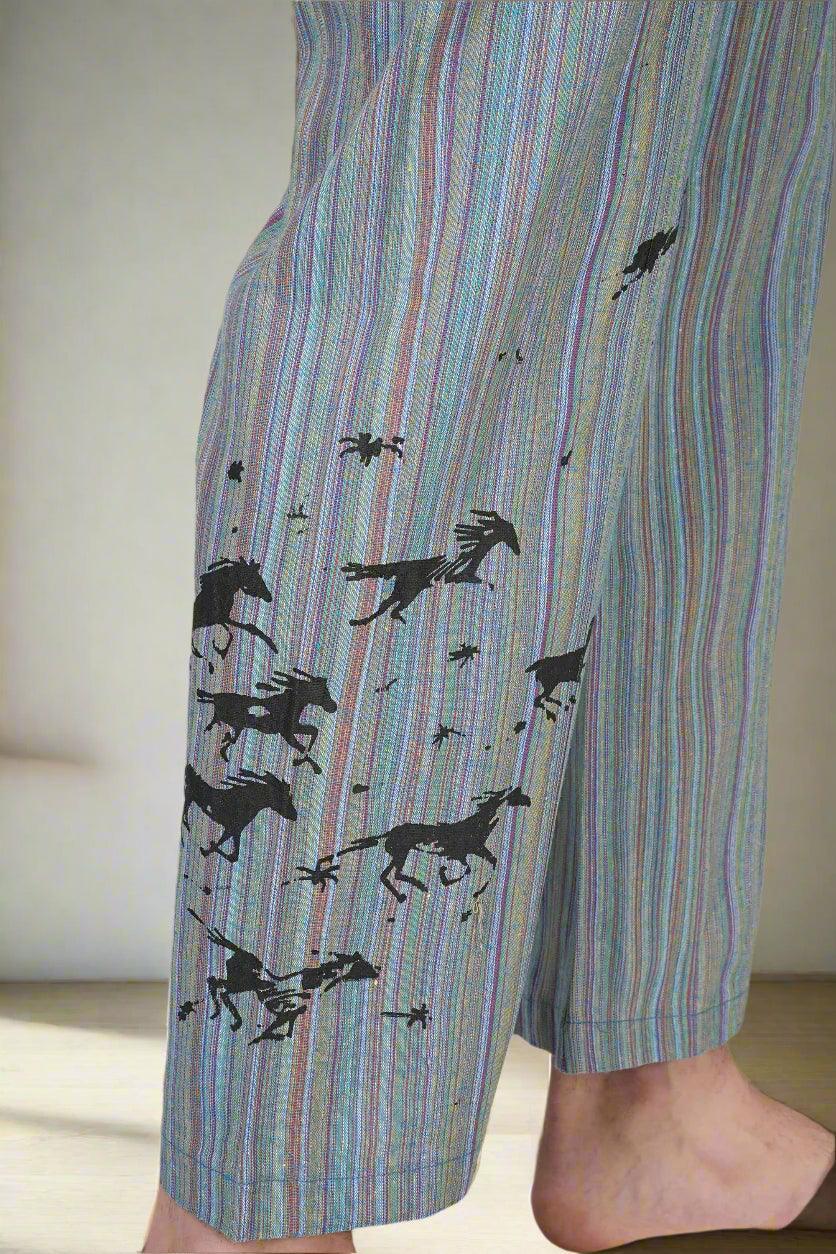Breezy Stripe Horse Print Lounge Pants - Nirmal Online