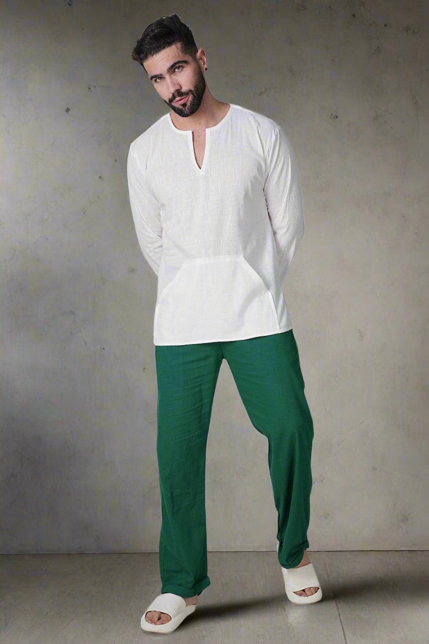Off Shoulder Emerald Breeze Cotton Kurta - Nirmal Online