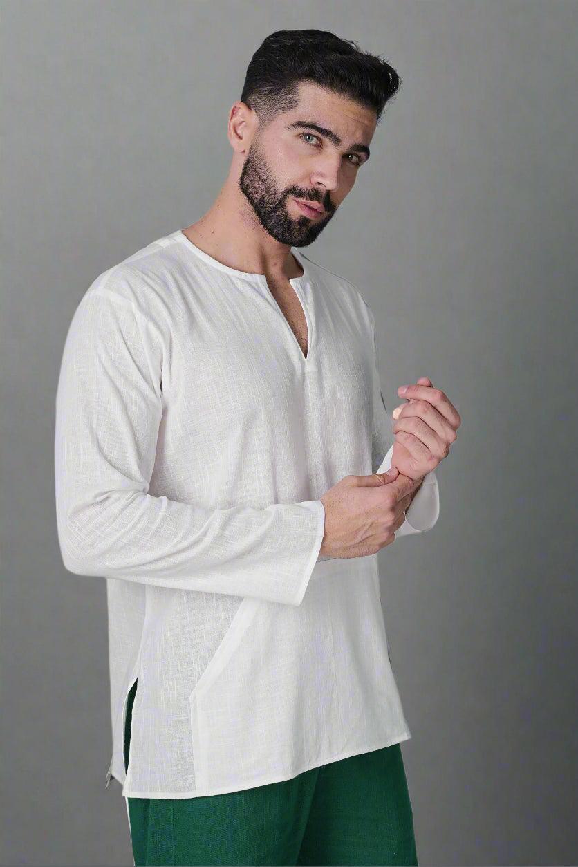 Off Shoulder Emerald Breeze Cotton Kurta - Nirmal Online