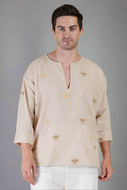 Honey Bee Embroidered Cotton Kurta - Nirmal Online