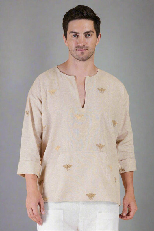 Honey Bee Embroidered Cotton Kurta - Nirmal Online