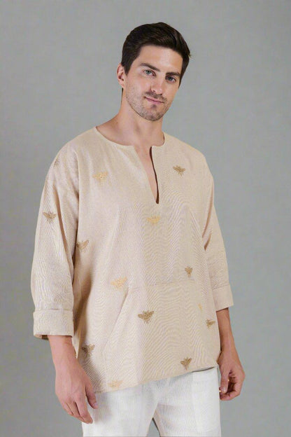 Honey Bee Embroidered Cotton Kurta - Nirmal Online