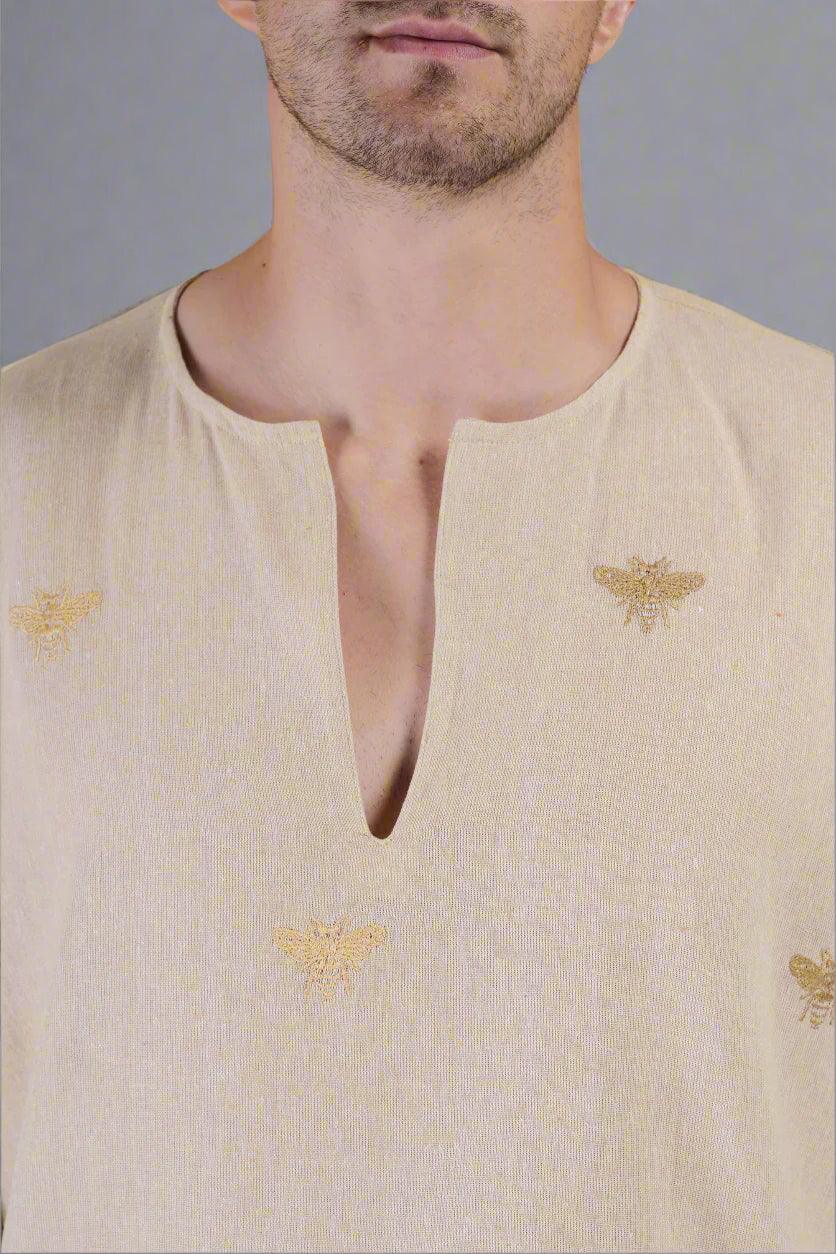 Honey Bee Embroidered Cotton Kurta - Nirmal Online