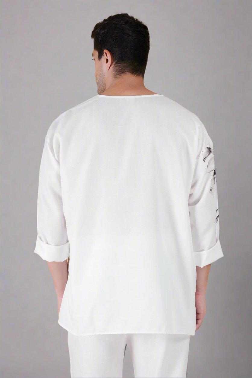 Flower Printed White Kurta - Nirmal Online