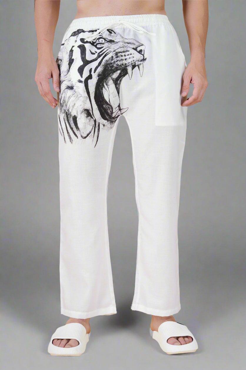 Lion Printed White Pajama - Nirmal Online