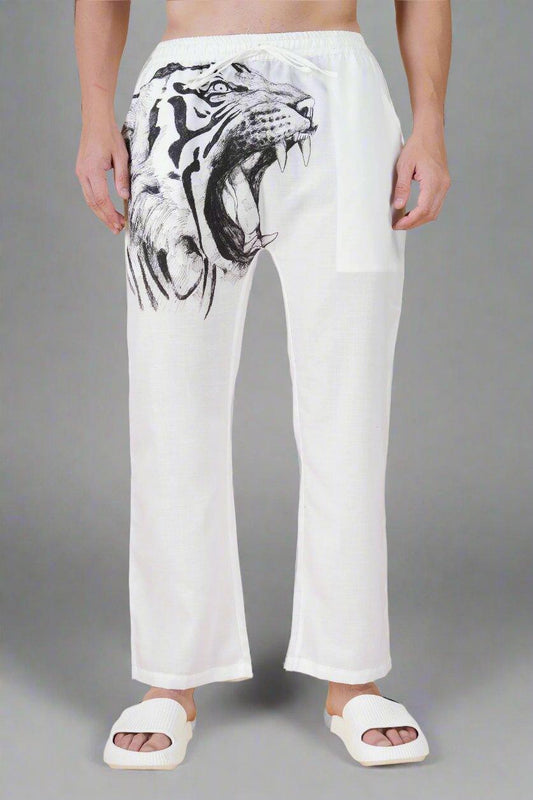Lion Printed White Pajama - Nirmal Online