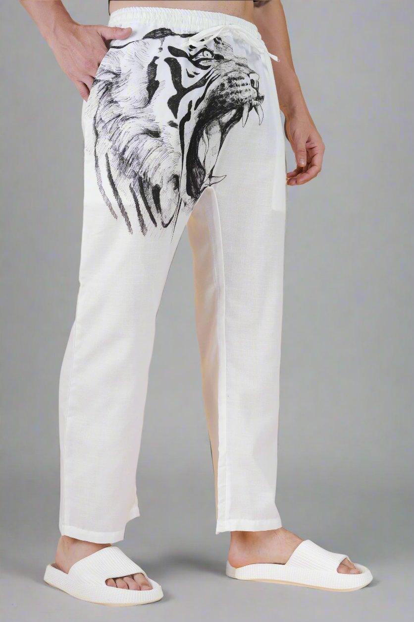 Lion Printed White Pajama - Nirmal Online