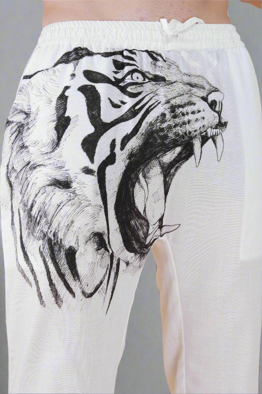Lion Printed White Pajama - Nirmal Online