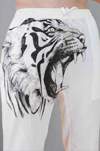 Lion Printed White Pajama - Nirmal Online