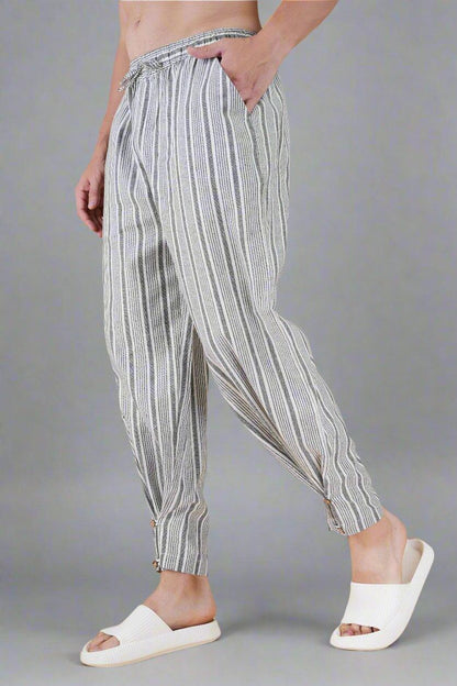 Grey Vertical Line Yarn Dyed Pajama - Nirmal Online