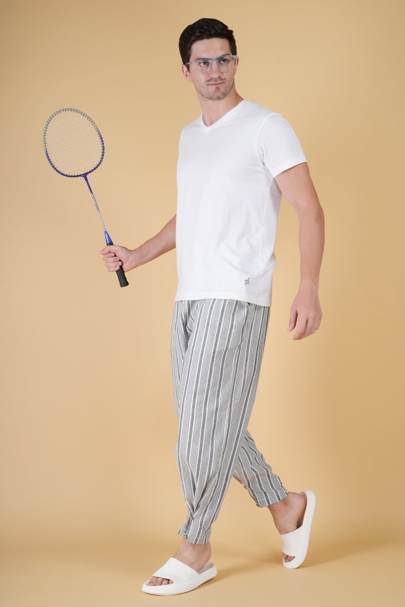 Men Grey Stripe Jogger Pajama