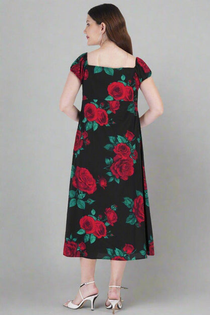 Romantic Rose Off Shoulder Midi Dress - Nirmal Online