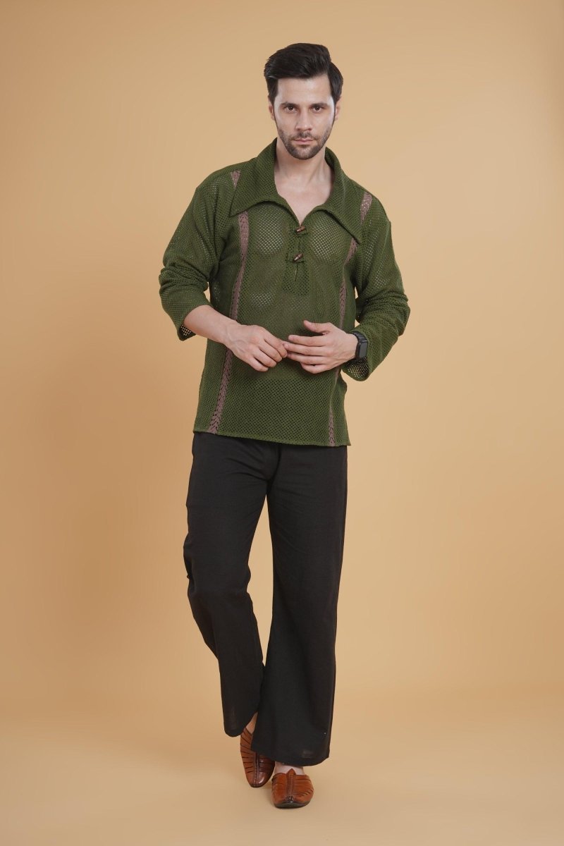 The Tribal Calm Crochet  Kurta Shirt