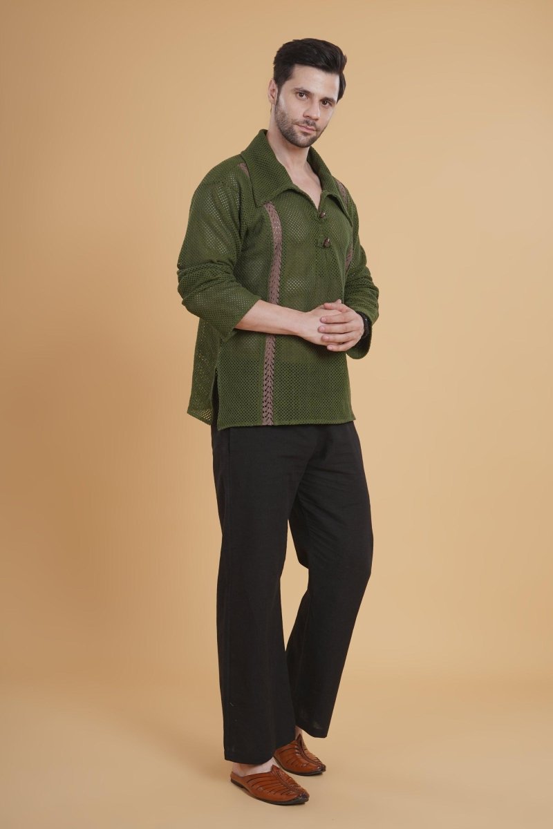 The Tribal Calm Crochet  Kurta Shirt