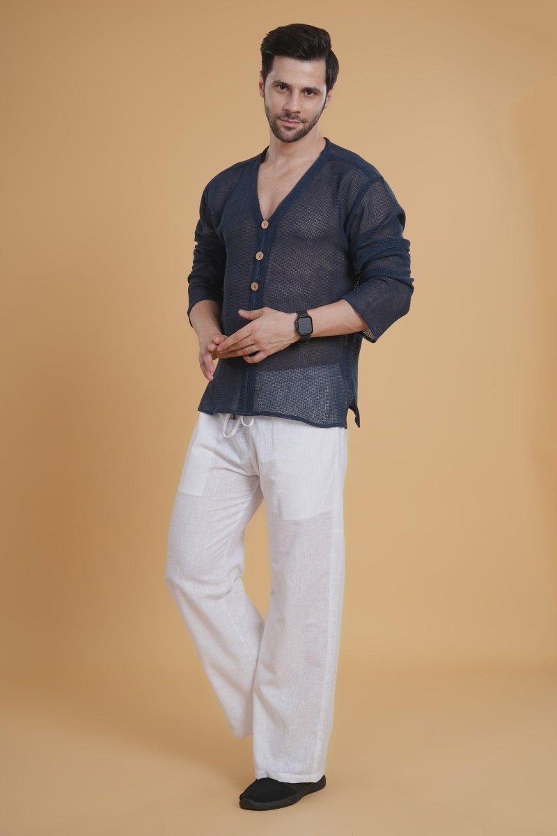 Denim Crochet Mesh Kurta