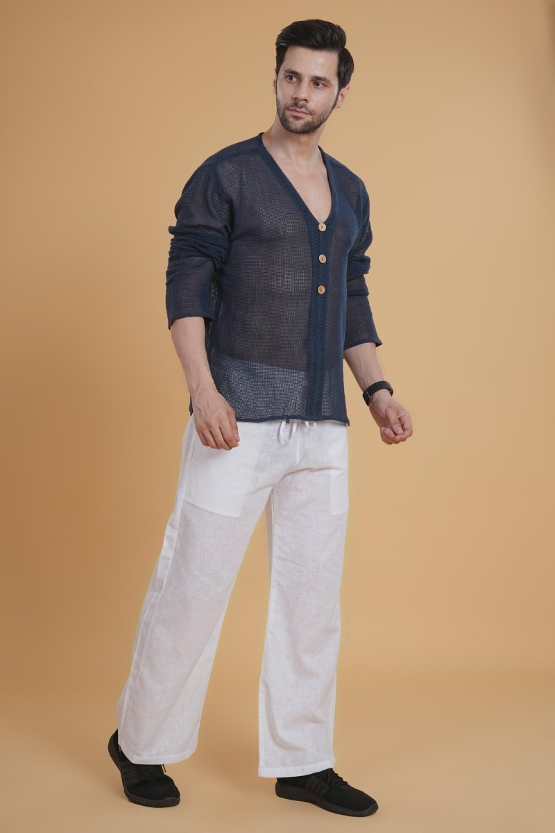 Denim Crochet Mesh Kurta