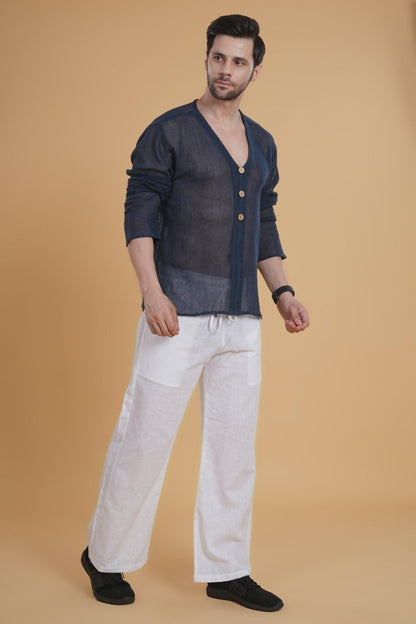 Denim Crochet Mesh Kurta