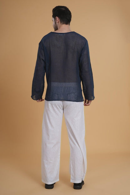 Denim Crochet Mesh Kurta