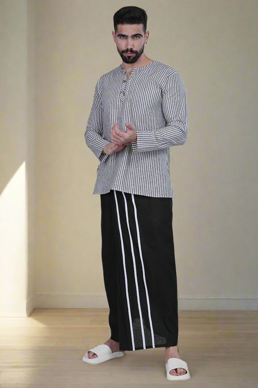 Stripe Black Kurta - Nirmal Online