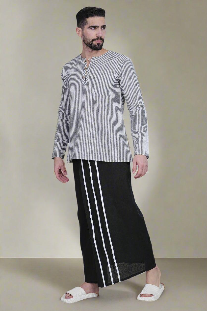 Stripe Black Kurta - Nirmal Online