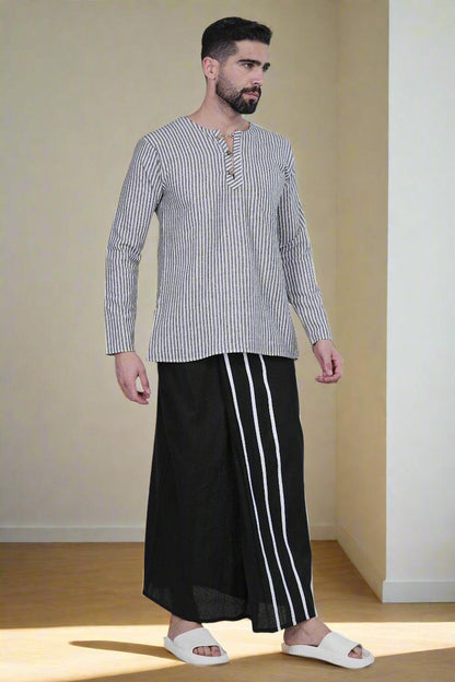 Stripe Black PajamaLungi - Nirmal Online
