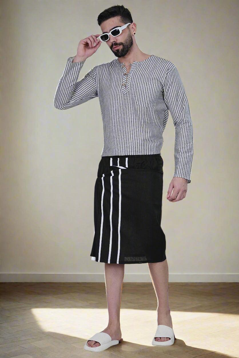 Stripe Black Kurta - Nirmal Online