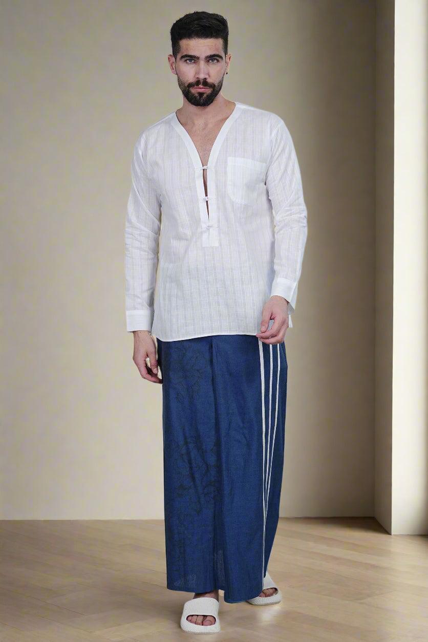 Blue Floral Digital Print PajamaLungi - Nirmal Online