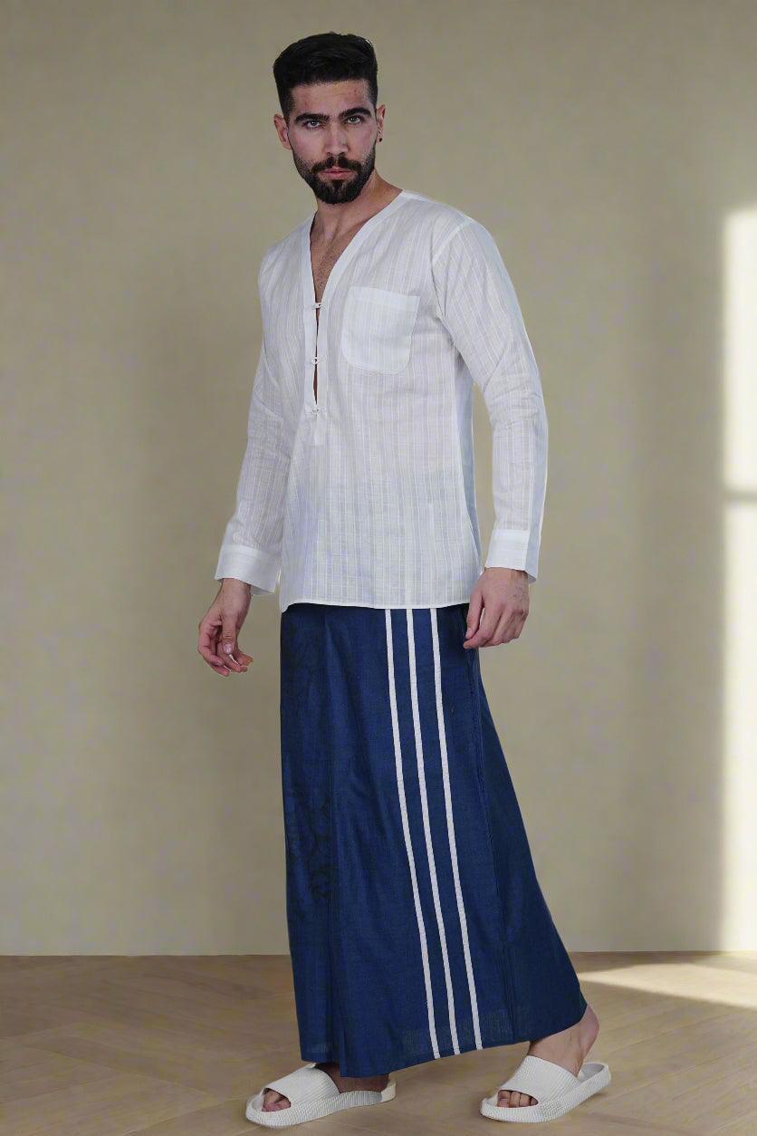White Self Check Kurta - Nirmal Online