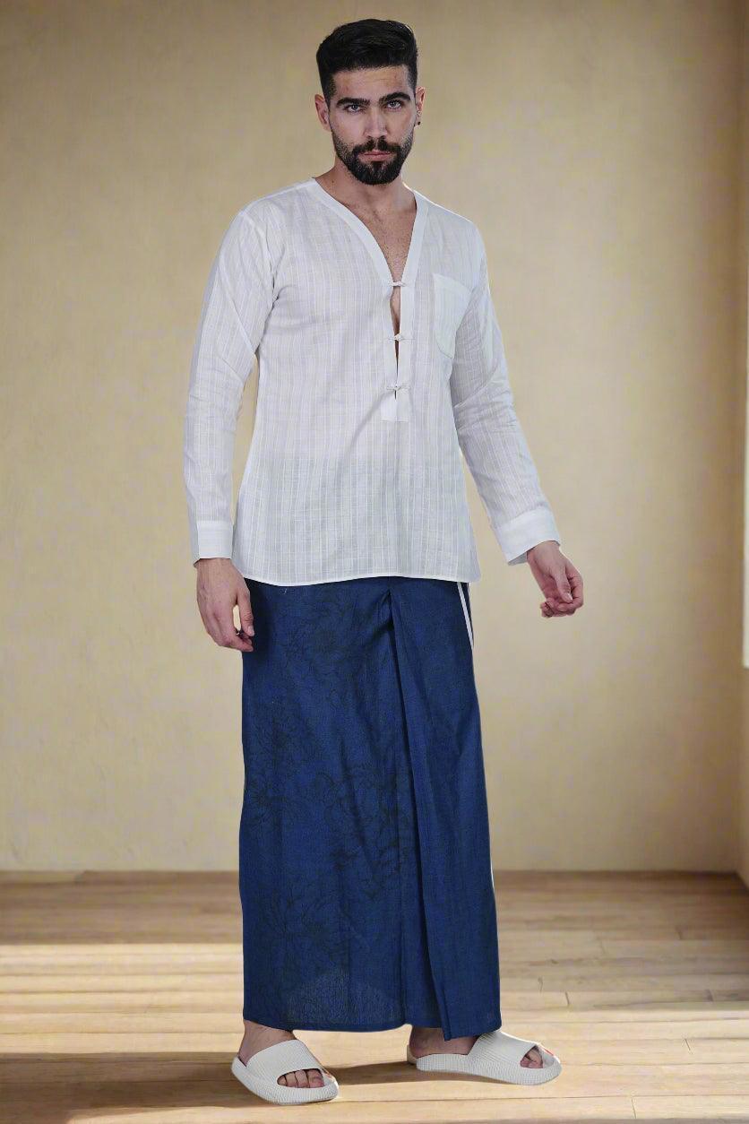 Blue Floral Digital Print PajamaLungi - Nirmal Online