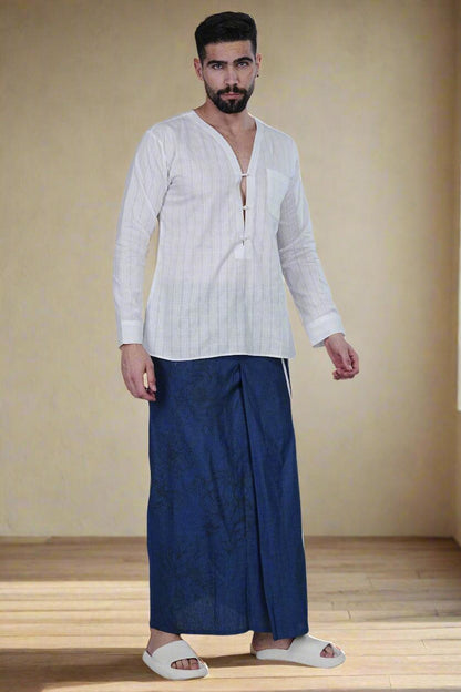 Blue Floral Digital Print PajamaLungi - Nirmal Online