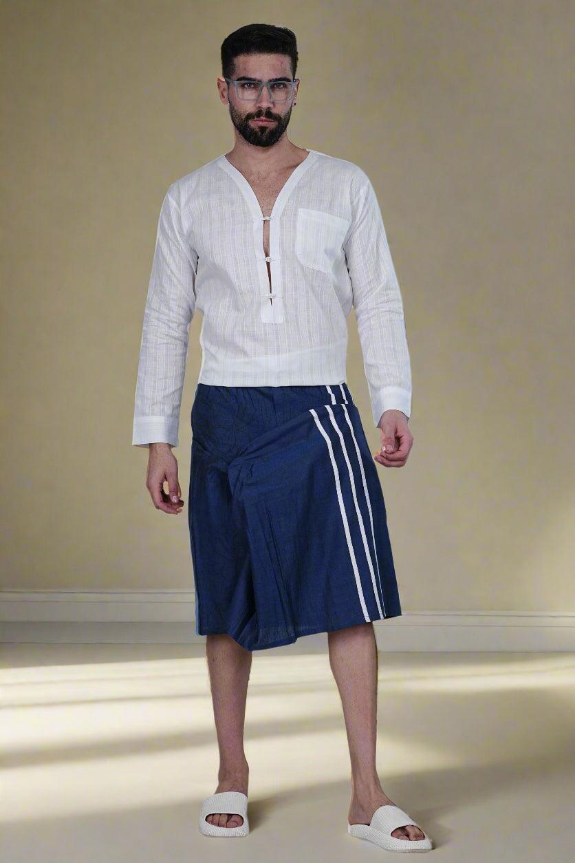 Blue Floral Digital Print PajamaLungi - Nirmal Online