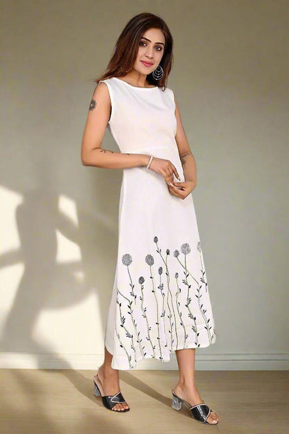 White Whispering Petals Dress - Nirmal Online