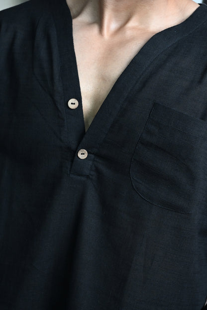 Cotton Black Color Full Sleeve Kurta For Men's