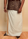 Men White Color With Light Golden Zari Stripe Pajamalungi