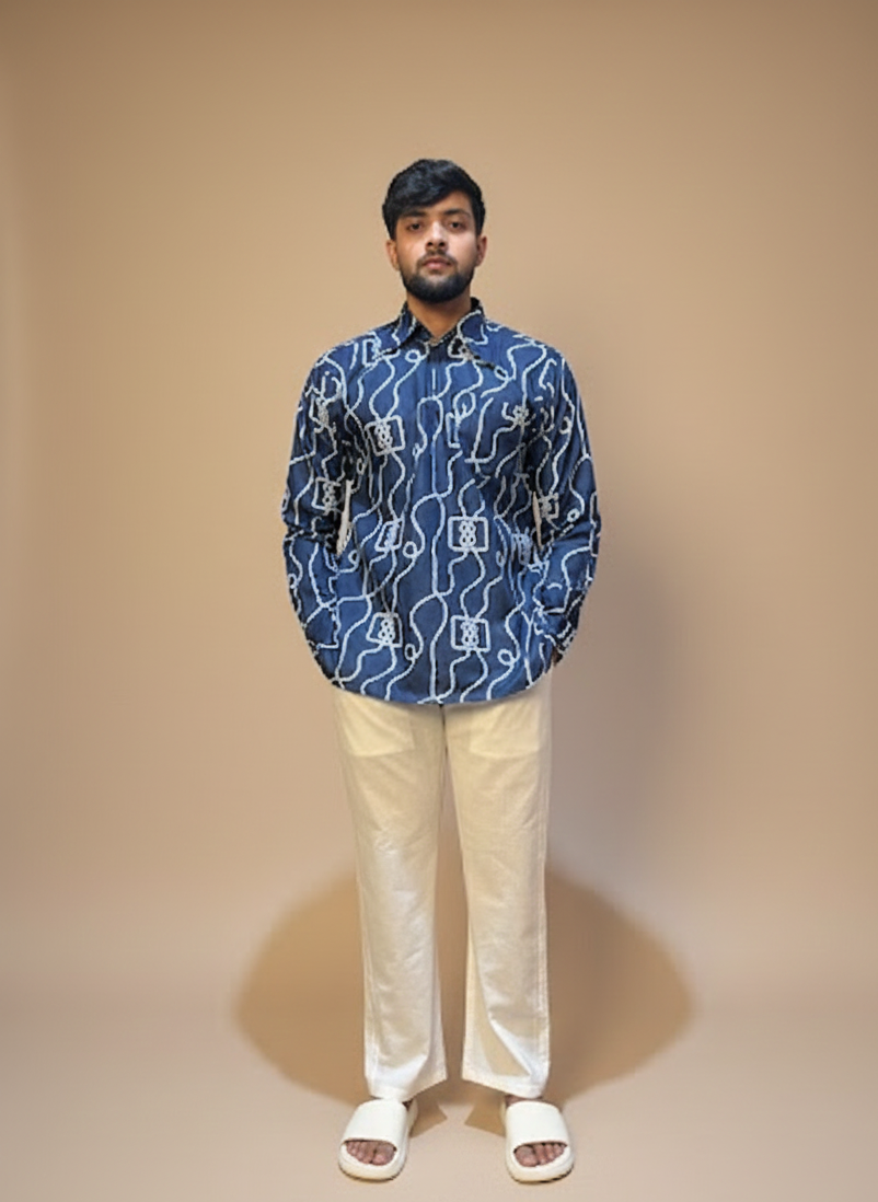 Men printed Indo fusion kurta